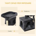 Albero Tiragraffi per Gatti con Pali in Sisal, Lettino e 2 Casette, 59x39x81cm, Grigio Scuro - immagine 6