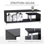 Mobile TV Moderno con Ripiano in Legno, Mobiletto Tavolino Basso da Salotto 114x40x40.5cm, Nero - immagine 4