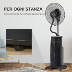 Ventilatore Nebulizzatore con Telecomando da 5m, Timer 12h e Oscillazione 70°, 3 Velocità, 3 Funzioni e Antizanzare, Tanica 3.1L, 90W, Ф44.5x135cm Nero - immagine 8