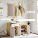 Set per Ingresso 3 in 1 con Appendiabiti a Muro, Specchio e Scarpiera con Panca in Legno - immagine 4