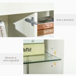 Credenza Moderna a Anta con Luci LED e Mensole in Vetro, Mobile Multiuso in Legno con Finitura Lucida, 97x35x83cm, Bianco - immagine 7