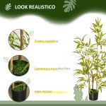 Pianta Artificiale di Bambù Alta 120cm con Vaso per Interno ed Esterno, Verde - immagine 5