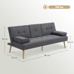 Divano Letto 3 Posti Reclinabile con 2 Braccioli Staccabili, in Tessuto Effetto Lino e Legno di Pioppo, 181x77x78 cm - immagine 3