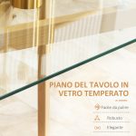 Tavolo da Pranzo Rettangolare per 4 Persone max, in Acciaio con Piano in Vetro Temperato, 120x60x76 cm - immagine 5