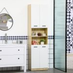 Mobile Bagno in Truciolato Bianco con 2 Armadietti con Ante e 2 Ripiani Aperti, 53x33.5x195.7 cm - immagine 2