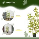 Pianta Artificiale di Bambù Alta 120cm con Vaso per Interno ed Esterno, Verde - immagine 4