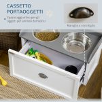 Ciotole per Cani Rialzate in Acciaio Inox e Legno con Cassetto, 60x30x36cm, Bianco e Grigio - immagine 5