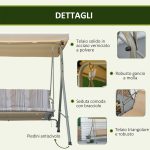 Dondolo da Giardino 3 Posti in Acciaio con Tetto Regolabile, Cuscini e Braccioli, 172x110x156cm - immagine 6
