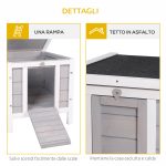 Gabbia per Conigli in Legno da Esterno con Tetto in Asfalto e Rampa Antiscivolo, 42x51x43cm, Grigia - immagine 6