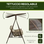 Dondolo da Giardino 3 Posti in Acciaio con Tettuccio Inclinabile e Cuscini, 208x120x174 cm - immagine 5