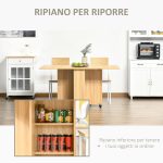 Tavolo da Pranzo Pieghevole, Tavolo a Ribalta per 4-6 Persone, Tavolo da Cucina Salvaspazio Moderno con 2 Ripiani e 2 Ruote, in Legno, 140x80x74 cm, Color Legno - immagine 6