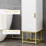 Colonna Bagno con 2 Armadietti e Ripiano in MDF e Acciaio, 30x30x170.7cm, Bianco e Oro - immagine 6