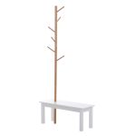 Panca con Appendiabiti da Ingresso, Attaccapanni da Terra in Bambù, Panca da Ingresso Bianca, Design, anche per Camera da Letto, 80x30x180cm, Bianco Legno - immagine 4