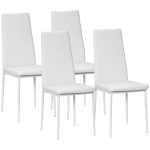 Set di 4 Sedie da Pranzo con Schienale Alto in Finta Pelle e Acciaio, 41x50x97cm, Bianco