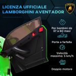 Macchina Elettrica per Bambini a 12V Licenza Lamborghini con Clacson e Telecomando, 107.5x63x42 cm, Verde - immagine 4