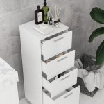 Mobiletto Bagno in Truciolato con 4 Cassetti e Base Rialzata, 30x30x93 cm, Bianco - immagine 8
