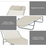 Set 2 Lettini Prendisole Pieghevoli con Schienale Reclinabile a 4 Livelli, Metallo e Tessuto a Rete, Beige - immagine 6