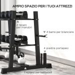 Rastrelliera per Manubri in Acciaio con 4 Aste Regolabili per Pesi e Kettlebell, 131x75x80 cm, Nero - immagine 4