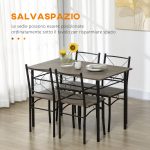Tavolo da Pranzo con 4 Sedie, Set 5 Pezzi in MDF e Metallo per Sala da Pranzo, Cucina, Soggiorno e Bar - immagine 5