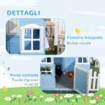 Casa per Bimbi 3-7 Anni con Staccionata, Portavasi, Porta e Finestre, in Legno di Abete, 151x112.5x142 cm, Blu - immagine 7