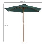 Ombrellone da Giardino 2.5x2.3m a 6 Stecche, in Legno e Poliestere, Verde Scuro - immagine 3