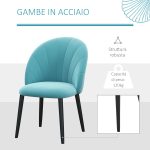 Set 2 Sedie da Salotto e Sala da Pranzo Imbottite, in Metallo e Tessuto Effetto Velluto Verde Chiaro, 52x54x79 cm - immagine 5