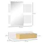 Set Mobili da Ingresso con Specchio 40x70cm e Cassetto in Legno con Fissaggio a Muro - immagine 3