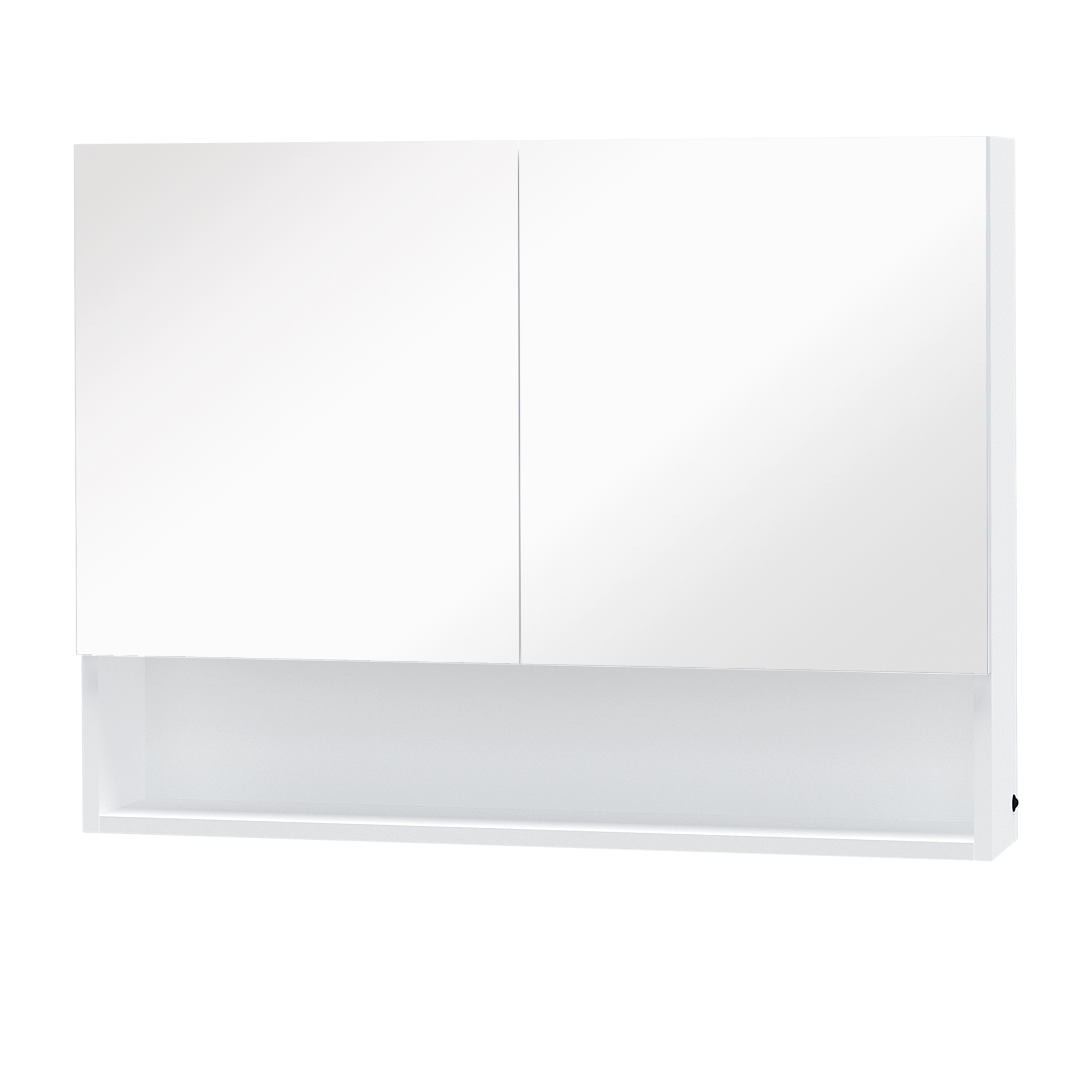 qvh7f819496c23bb5.jpg Armadietto con Specchio a Muro, Luci a LED, Ripiano Aperto e Ripiano Interno, 80x15x60cm - immagine 1