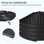 Base per Ombrellone a Braccio da 4 Pezzi in HDPE Riempibili con Acqua e Sabbia, Ø100x8 cm, Nero - immagine 7