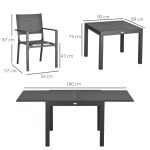 Set da Giardino con Tavolo Allungabile in Alluminio e 6 Sedie con Seduta Traspirante, Grigio - immagine 3
