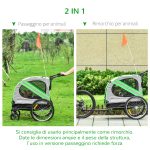 Rimorchio Bici e Passeggino per Cani 2 in 1 in Acciaio e Tessuto Oxford con Catarifrangenti, Verde - immagine 4