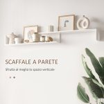 Mobile TV con Mensola a Muro, Ripiani Aperti e Armadietto Chiuso, in Truciolato Bianco e Marrone - immagine 6