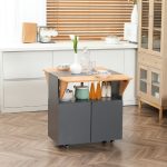 Tavolo Pieghevole Salvaspazio per 4 Persone max con 4 Ruote, Ripiano Nascosto e Armadietto con Ante, 70x83x75 cm - immagine 2