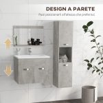 Set Mobili Bagno da 4 Pezzi con Lavabo da 60cm, Mobiletto, Colonna Bagno e Specchiera in Legno, Grigio - immagine 5
