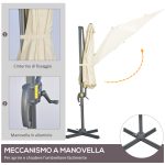 Ombrellone da Giardino Decentrato 3x2.5 m con Angolazione Regolabile e Girevole a 360°, Crema - immagine 6