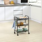 Carrello da Cucina a 3 Livelli con Cesti Removibili e 4 Ruote, in Acciaio e Plastica PP, 41.5Lx26.5x63 cm, Nero - immagine 7