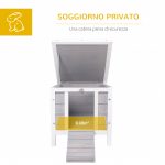 Gabbia per Conigli in Legno da Esterno con Tetto in Asfalto e Rampa Antiscivolo, 42x51x43cm, Grigia - immagine 4