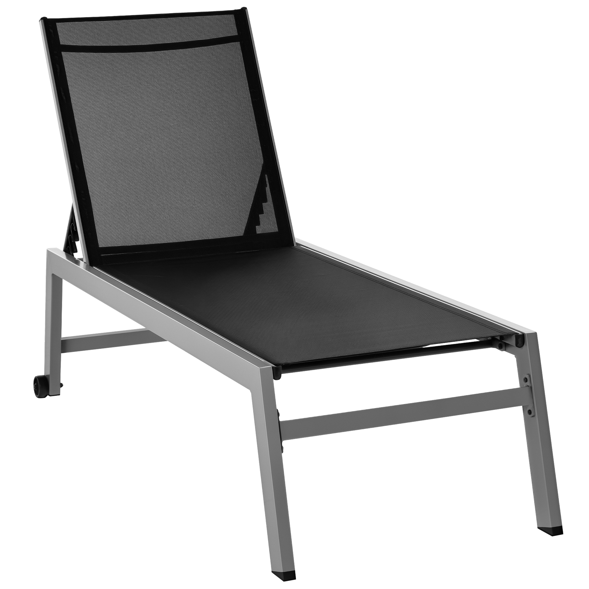 sK11841980846838d.jpg Lettino Sdraio Prendisole in Alluminio e Texteline | Schienale Regolabile, Nero e Grigio, 2 Ruote | 169 x 65 x 102cm - immagine 1