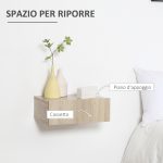 Set 2 Comodini Sospesi in Legno, Design Moderno, 40x30x15cm - Color Legno - immagine 5