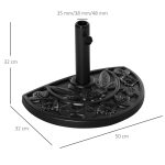 Base per Ombrellone Semicircolare da 9 kg in HDPE, Cemento e Metallo con Motivi Floreali, Ø50x32x32 cm, Nero - immagine 3