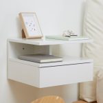 Set da 2 Comodini Moderni Sospesi con Cassetto e Mensola in Legno 35x32x22.5cm, Bianco Lucido - immagine 6