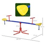 Altalena per Bambini Doppia a Bilico Girevole a 360° in Metallo e PP, Età 3-8 Anni, 182x77x63cm Multicolore - immagine 3