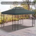 Copertura per Gazebo 4x3 m a 2 Livelli in Poliestere con Cinghie e 10 Fori di Drenaggio, Grigio Antracite - immagine 2