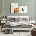Set da 2 Comodini Moderni Sospesi con Cassetto e Mensola in Legno 35x32x22.5cm, Bianco Lucido - immagine 2