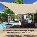 Tenda Parasole Quadrata per Esterni in HDPE Traspirante, Protezione Raggi UV 95%, 360x360 cm - immagine 6