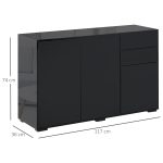 Mobiletto Multiuso Nero con 2 Cassetti e 2 Armadietti ad Apertura a Pressione, 117x36x74cm - immagine 3
