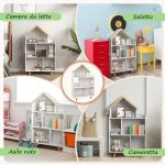 Libreria per Bambini 3-6 Anni a 3 Livelli per Libri e Giochi, in MDF e Legno di Pino, 65x25x108.5 cm, Bianco - immagine 6