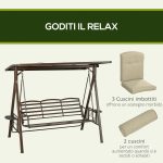 Dondolo da Giardino 3 Posti in Acciaio con Tettuccio Inclinabile e Cuscini, 208x120x174 cm - immagine 7
