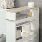 Carrello Bagno Salvaspazio a 3 Ripiani con Rotelle e Maniglia in Legno, 48x15x80cm, Bianco - immagine 7