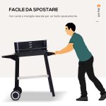 Barbecue a Carbone con Griglia Regolabile, Ripiani e Ruote, 83x37x87cm, Nero - immagine 4
